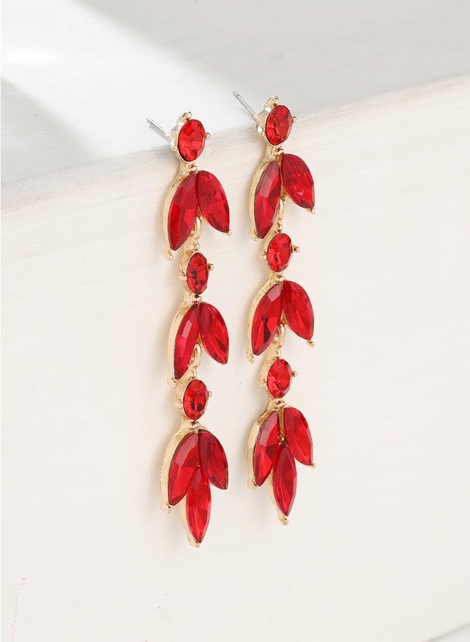 GAOKOXI Red Wedding Rhinestone Dangle Earrings Elegant Bridal Crystal Drop Earrings for Women Bridesmaids Guest Party Prom - Image 5